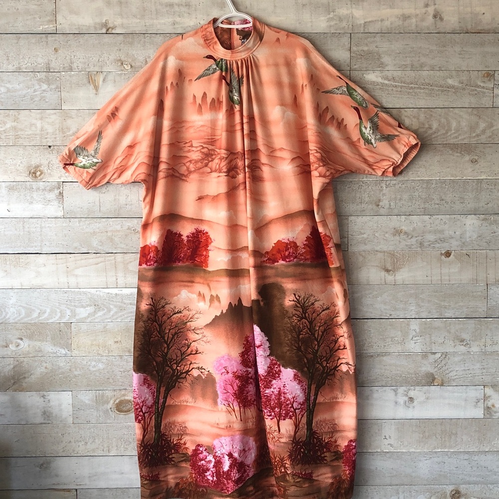 Conrad's Lingerie geese trees mountains landscape back zipper duster house dress